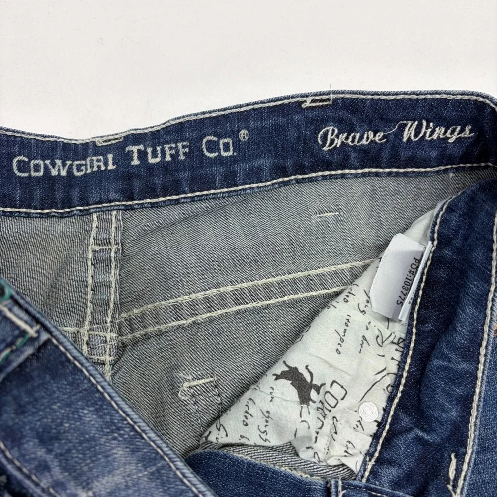 Cowgirl Tuff Bootcut Jeans Blue Feather Embroidered Western Rodeo W28 L32 JBVWGS - Picture 4 of 16